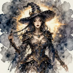 automata witch, intricate watercolor portrait by tim doyle