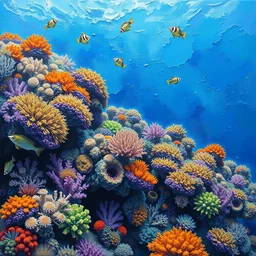 acrylic painting of an underwater colorful barrier reef, by michal karcz, texture