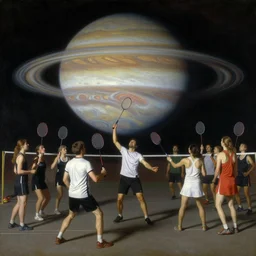 painting of badminton party on jupiter, by krøyer, dramatic lighting, intricate detail