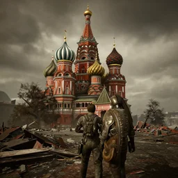 Moscow in ruins post-nuclear war in Fallout 4, in game screenshot