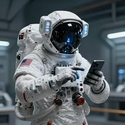 an astronaut checking social media on his android phone, science fiction industrial hard science concept art, 8 k render octane high definition cgsociety