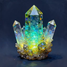 a painterly stylized!! glowing moldavite and bismuth crystal!! by james gilleard