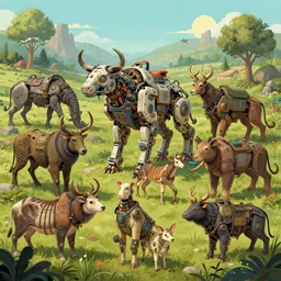Highly Detailed digital illustration about the beauty of nature in a decopunk world where all animals have been replaced by mechanical beasts. Trending on Artstation