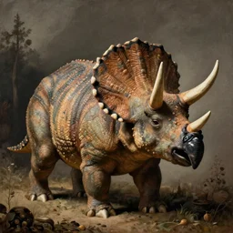 Stunning painting of a triceratops by Hieronymus Bosch, high detail