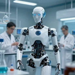 sci - fi, human - robot concept in laboratory crazy scientists, high definition, biorobot