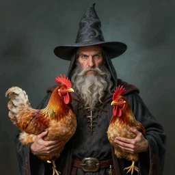 a portrait of a wizard with his pet chicken by Anato Finnstark, trending on ArtStation, realistic, detailed