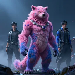 me in pink blue purple, by james gurney, ruan jia, kim jung gi, huang guangjian, artstation, cyberpunk, realistic, intricate details, dramatic, cool lighting, medium shot, furry, vibrant, atmospheric, mist, hd