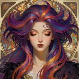 overlord, psychedelic flowing hair, close eyes, portrait, highly detailed, deep focus, elegant, digital painting, smooth, sharp focus, illustration, ultra realistic, 8 k, art by artgerm and alphonse mucha