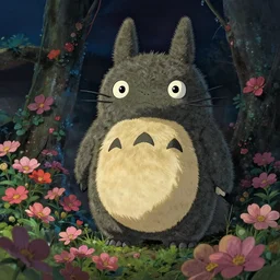 spirit creature in the flowers at night made by studio ghibli, beautiful scene, detailed, high quality, high details, smooth, sharp focus