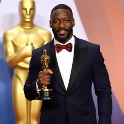 idris elba accepting an oscar while dressed as a clown
