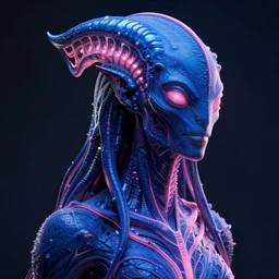 a xanathar made of bioluminescence slimy skin, fantasy, elegant, crisp 8 k line art, digital painting, artstation, unreal engine, octane render, emissive lighting, concept art, matte, sharp focus, hyper realistic lighting, illustration, deep royal blue and pink color scheme, art by hr giger