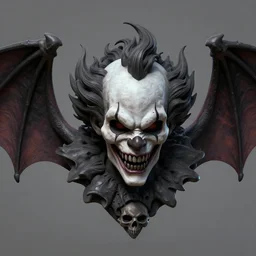 3d sculpt of an evil clown face with huge bat wings, skull, artstation, digital illustration, league of legends, dark souls