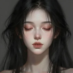 portrait of a young female human with black hair and light skin closed eyes fantasy artwork epic detailed and intricate digital painting trending on artstation by wlop octane render