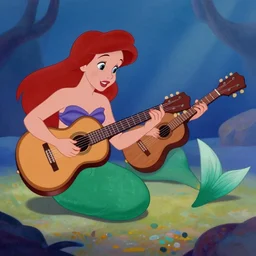 mermaids playing guitars, a still photo from disney's'the little mermaid ( 1 9 8 9 )'
