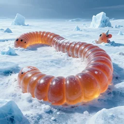 giant jello worm in a icy desert, ice, snow, cold, by the tony sart and hr giger, artstation