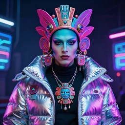 detailed quetzalcoatl portrait Neon Operator, cyberpunk futuristic neon, reflective puffy coat, decorated with traditional mayan ornaments by Ismail inceoglu dragan bibin hans thoma  detailed portrait Neon Operator Girl, cyberpunk futuristic neon, reflective puffy coat, decorated with traditional Japanese ornaments by Ismail inceoglu dragan bibin hans thoma greg rutkowski Alexandros Pyromallis Nekro Rene Maritte Illustrated, Perfect face, fine details, realistic shaded, fine-face, pretty face