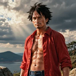Nicholas cage as monkey d luffy, color, high octane