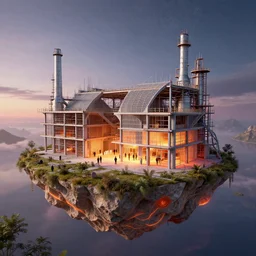 a beautiful ultradetailed rendering of unfinished building industrial architecture exhibitions gallery by denise scott brown, retrowave meadow architecture island thermal vision at dusk galactic, archdaily, wallpaper, highly detailed, trending on artstation.