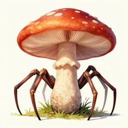 big mushroom with big spider legs 4 k art