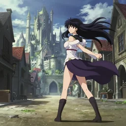 anime frames, anime visual, full body portrait of a young woman in the medieval city square looking at the fantasy palace in the distance, cute face by ilya kuvshinov, satoshi kon, dynamic pose, dynamic perspective, rounded eyes, moody, psycho pass, kyoani, yoh yoshinari