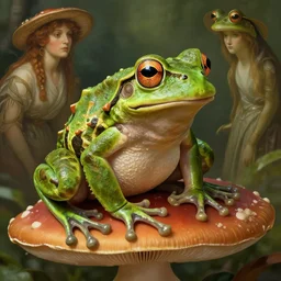 a frog sitting on a mushroom, intricate, highly detailed, digital painting, artstation, concept art, smooth, sharp focus, illustration, unreal engine 5, 8 k, art by artgerm and greg rutkowski and alphonse mucha