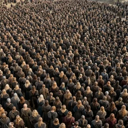 enoumous crowd of people, as seen in the battle of helm's deep, but no weapons or armor present, everyone is laughing and pointing at donald trump standing on a podium with pants. style of the far side.