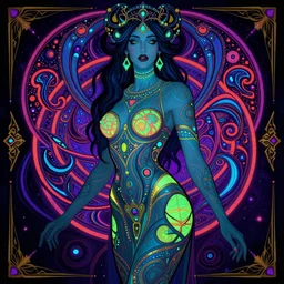 psychedelic acid trip, blacklight reactive, sexy, [[[fantasy]]], intricate, elegant, highly detailed, digital painting, artstation, concept art, matte, sharp focus, illustration, art by Artgerm and Greg Rutkowski and Alphonse Mucha