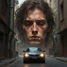 a ugly!!!!!!!!!!!! 1 car driving in a narrow road, digital painting, artstation, concept art, craig mullins, breathtaking, 8 k resolution, extremely detailed, beautiful, establishing shot, artistic, hyperrealistic, octane render, cinematic lighting, dramatic lighting, masterpiece, light brazen, extremely detailed and beautiful face