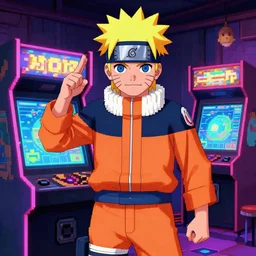 naruto, fantastic lighting, arcade, videogame, pixel art, high detail, 1 6 bits, 2 d, sprite