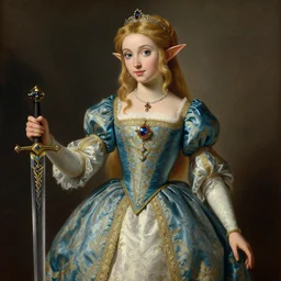 detailed baroque painting of princess zelda, from legend of zelda, as an elegant noblewoman, brocade dress, style of aleksi briclot and peter paul rubens, intricate, soft lighting, beautiful art, legend of zelda, master sword