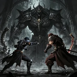 gameplay screenshot of the game dark souls as an anime movie, a dark souls final boss battle in anor londo in the style of anime