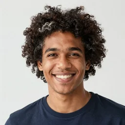 white man photograph, black curly hair, whit some gray hairs, 38 years old, smiling , good looking intelligent