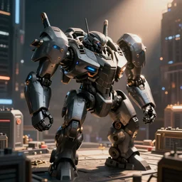 an armored core v in the city by liam wong dramatic lighting, cinematic establishing shot, extremely high detail, photorealistic, cinematic lighting