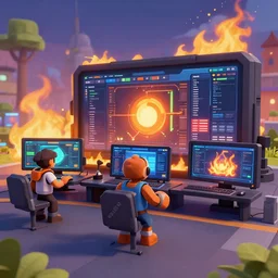 roblox servers on fire, 3 d render, super realistic, unreal engine 1 0