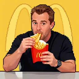 jim cornette eating mcdonald's, pixel art