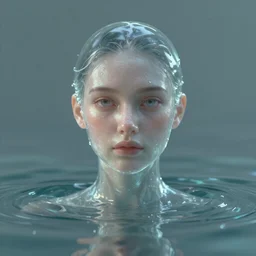 a centered portrait of an single lonely female body made of water, elegant, transluscent, reflections, focus, detailed, realistic eyes, horizontal partial symmetry features proportions, intricate facial skin details, award winning, trending in cgsociety artstation deviant art, octane render