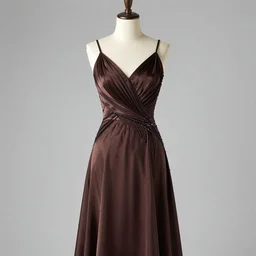 a beautiful evening gown made of dark chocolate, on a mannequin.. studio lighting, high quality, high resolution