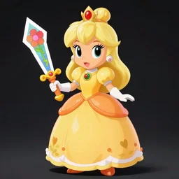 Princess Daisy in a yellow and orange dress holding a floral sword