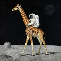 a giraffe astronaut alking on the moon, surreal painting by rene magritte