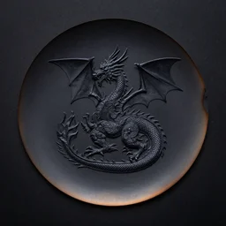 wet plate photography, burnt edges, dark background, dragon by beksinski