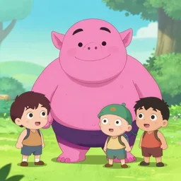 bright pink anime orc | cute | friendly | 4 kids dub