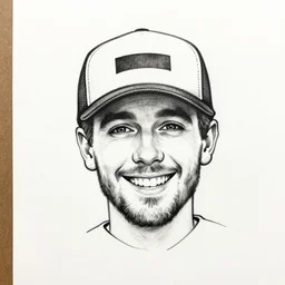 happy guy in trucker hat ink on paper