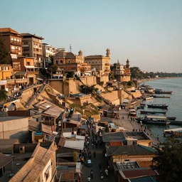 Seville town, cyberpunk varanasi , wide angle , aspect ratio 16:9 , realistic , photoreal environment