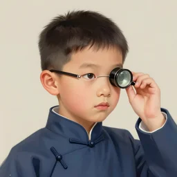 a digital painting of a chinese boy wearing a monocle