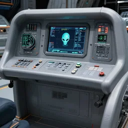 alien technology spaceship control panel, high resolution photography
