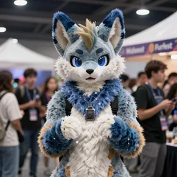 high - resolution photograph from a cyberpunk era furry fandom convention ( midwest furfest 2 0 4 7 ), taking place after the genetic revolution and quantum singularity. photorealistic.
