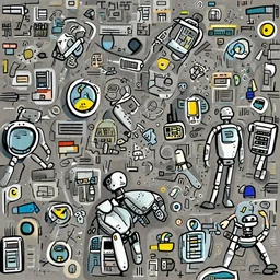 a team of robots creating digital art for a lazy human