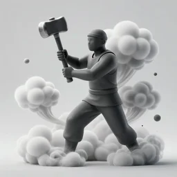 a very strong blacksmith swinging his hammer he is made of psychedelic dust clouds dancing in the wind, hyper realistic, roaring fire, midday, realistic lighting, psychedelic dust, photo realistic, 4k