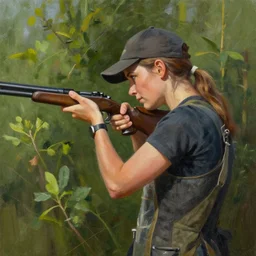 Spectacular Digital Painting Portraits, Mark Chang artstation, Sophie Langdon shooting a rifle inside of a bush portrait study by Ilya Kuvshinov