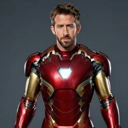 ryan reynolds in an iron man suit, dramatic, studio lighting, photoshoot